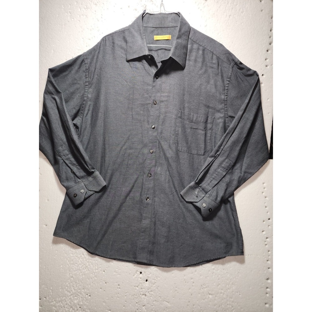 Donna Karran Shirt Mens Size 17 1/2 Gray Long Sleeve Button Down Collared